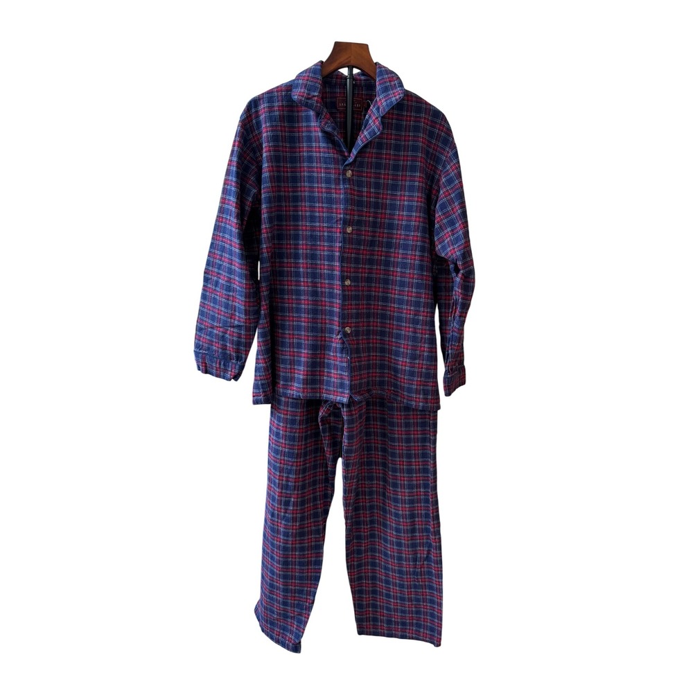 Lee Valley Ireland Flannel Pajama Set Navy Red Plaid Cotton Mens Large